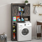 Vabches Over The Toilet Storage Cabinet, Farmhouse Storage Cabinet Over Toilet with Sliding Door& Toilet Paper Holder Stand，Home Space-Saving Toilet Rack, for Bathroom, Laundry and Restroom