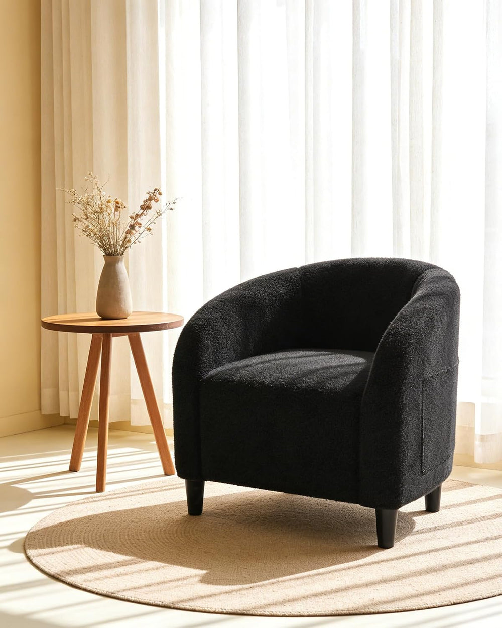GarveeHome Accent Chair Living Room Chairs Barrel Boucle Chairs Comfy Armchai...
