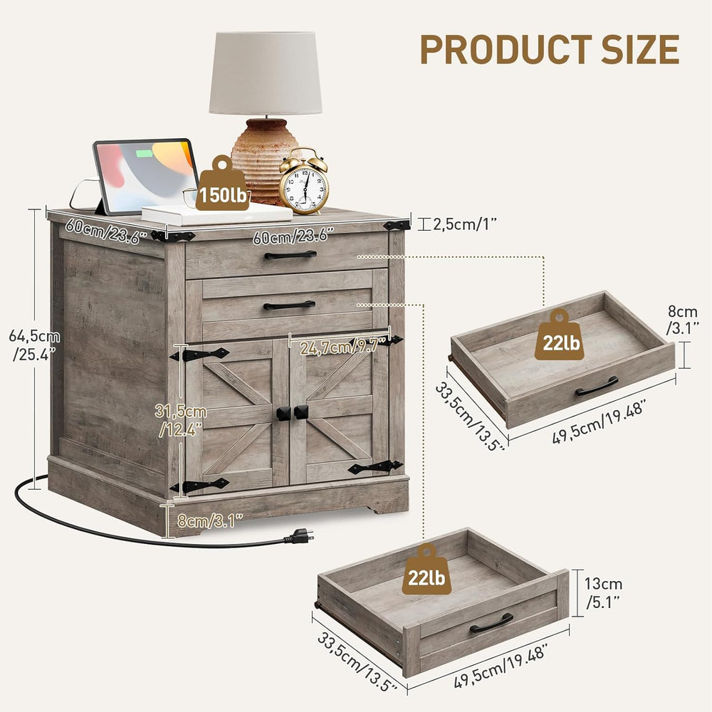 RALGEND Farmhouse End Table with Charging Station, 24'' Sofa Side Tab...