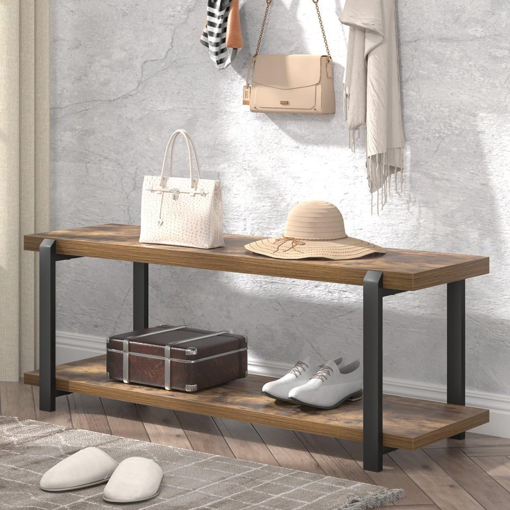 EXCEFUR Entryway Bench, Industrial Shoe Storage Bench for Living Room Bedroom...