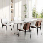 Dining Chairs Set of 2, Mid Century Modern Dining Room Chair, Upholstered Faux Leather Kitchen Chairs with Walnut Bentwood Back and Metal Legs for Kitchen Dining Room Living Room, White