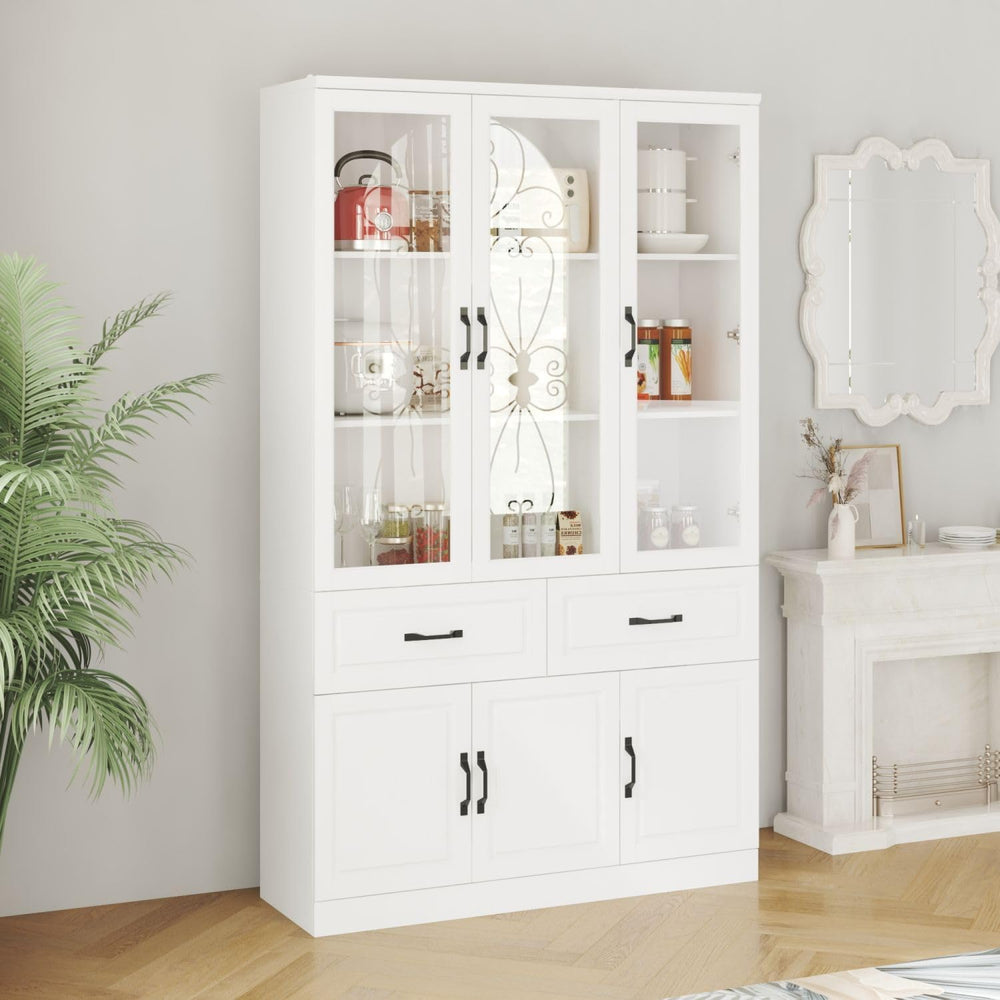 MOUMON Pantry Cabinet Kitchen Storage Cabinet with 3 Glass Doors, Kitchen Pan...