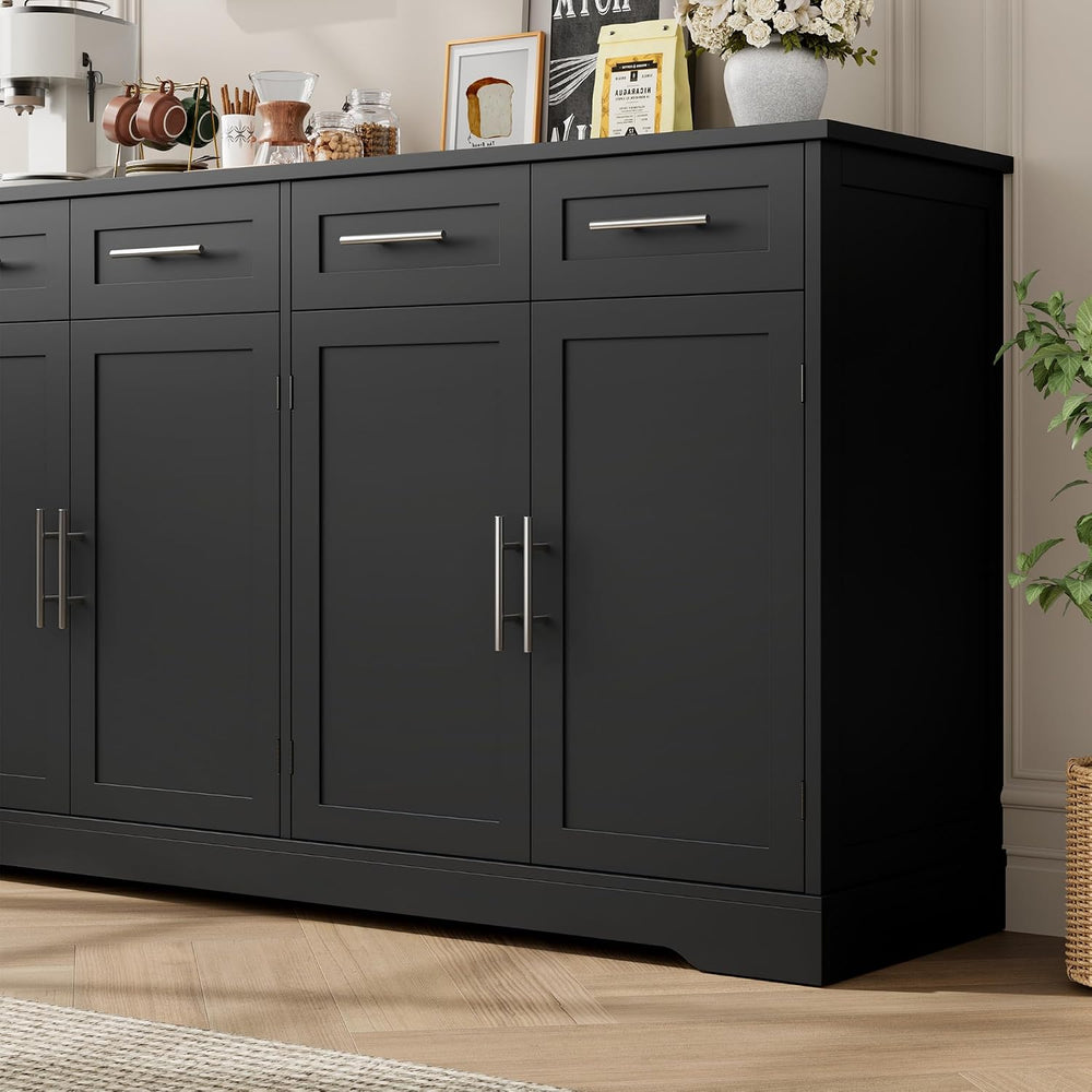 HOSTACK 60" W Sideboard Buffet Cabinet with Storage, Kitchen Cabinet, Black