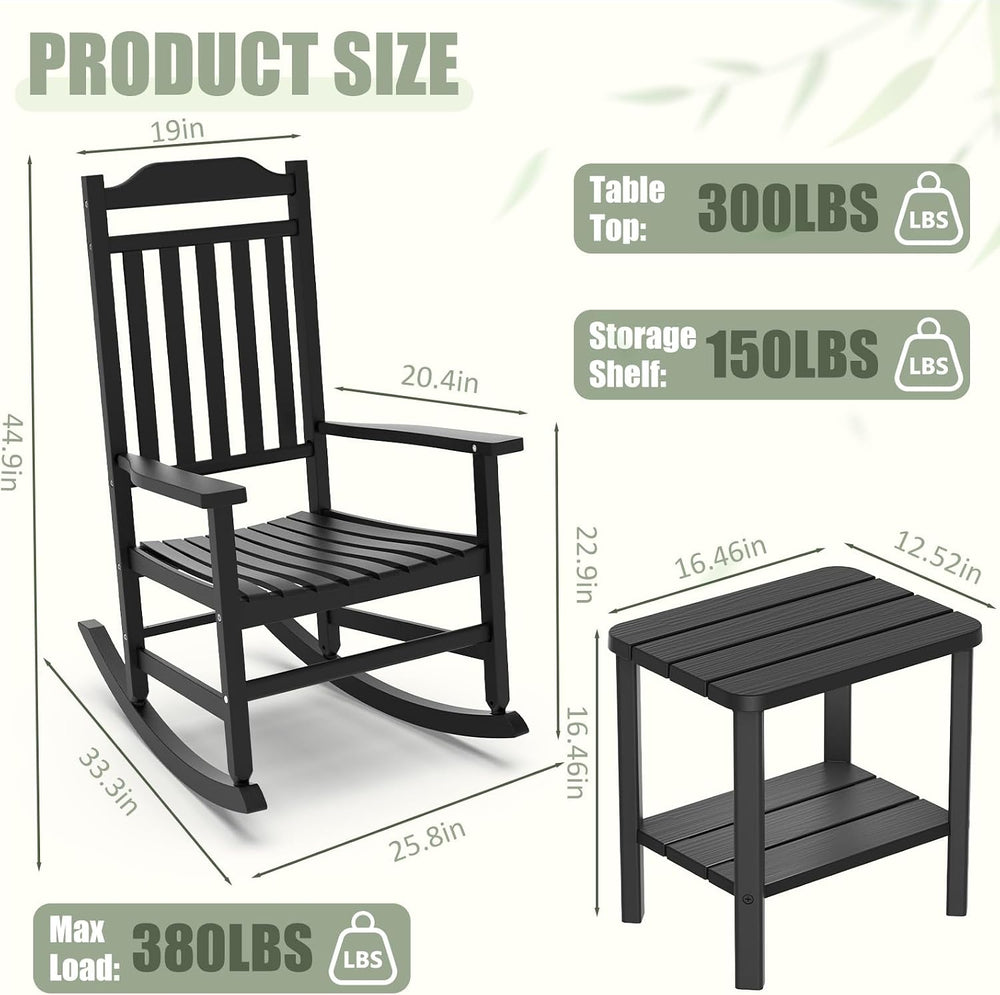 Outdoor Rocking Chairs Set of 2 with Outdoor Side Table, Oversized Ergonomic ...