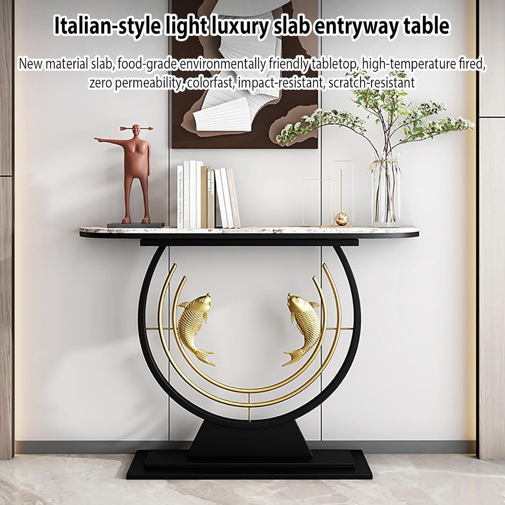 Narrow Long Entryway Accent Table with Marble Tabletop,Modern Console Table w...