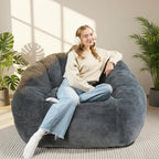 Giant Bean Bag Chair for Adults and Kids, BeanBag Couch Filler with Memory Foam, Ergonomic Faux Fur Shell-Shaped Boneless Chair and Reading Living Room, Bedroom, Grey