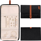 Voova Travel Jewelry Holder Organizer Case, Large Jewelry Storage Bag for Women Girls, Foldable Traveling Jewellery Pouch Roll for Necklaces Rings Earrings Bracelets, Black