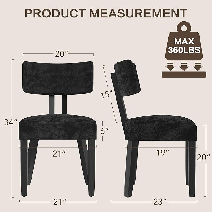 GOTMINSI Mid Century Modern Dining Chairs,Velvet Farmhouse Upholstered Kitchen Chairs, Accent Curved Backrest Dining Room Chairs with Hardwood Legs (Black, 4PCS)