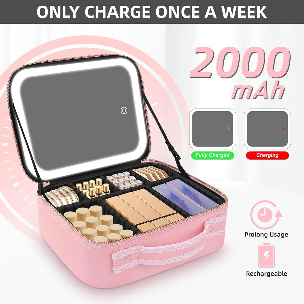 Makeup Case with Mirror and Lights, Travel Makeup Bag with Lighted Mirror, Ma...