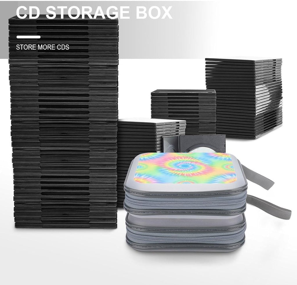 Portable CD/DVD Holder Pink Rainbow Tie Dye, 40-Capacity Hard Case with Zipper, Protective Storage Binder for Music Movies Game Discs