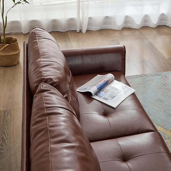 TYBOATLE Sofa Couch 61" Small Loveseat Couches for Living Room Chestnut Brown Leather Couch Mid Century Modern Tufted Mini Sofa Comfy Office 2 Seat Settee Love Seat for Small Spaces Bedroom