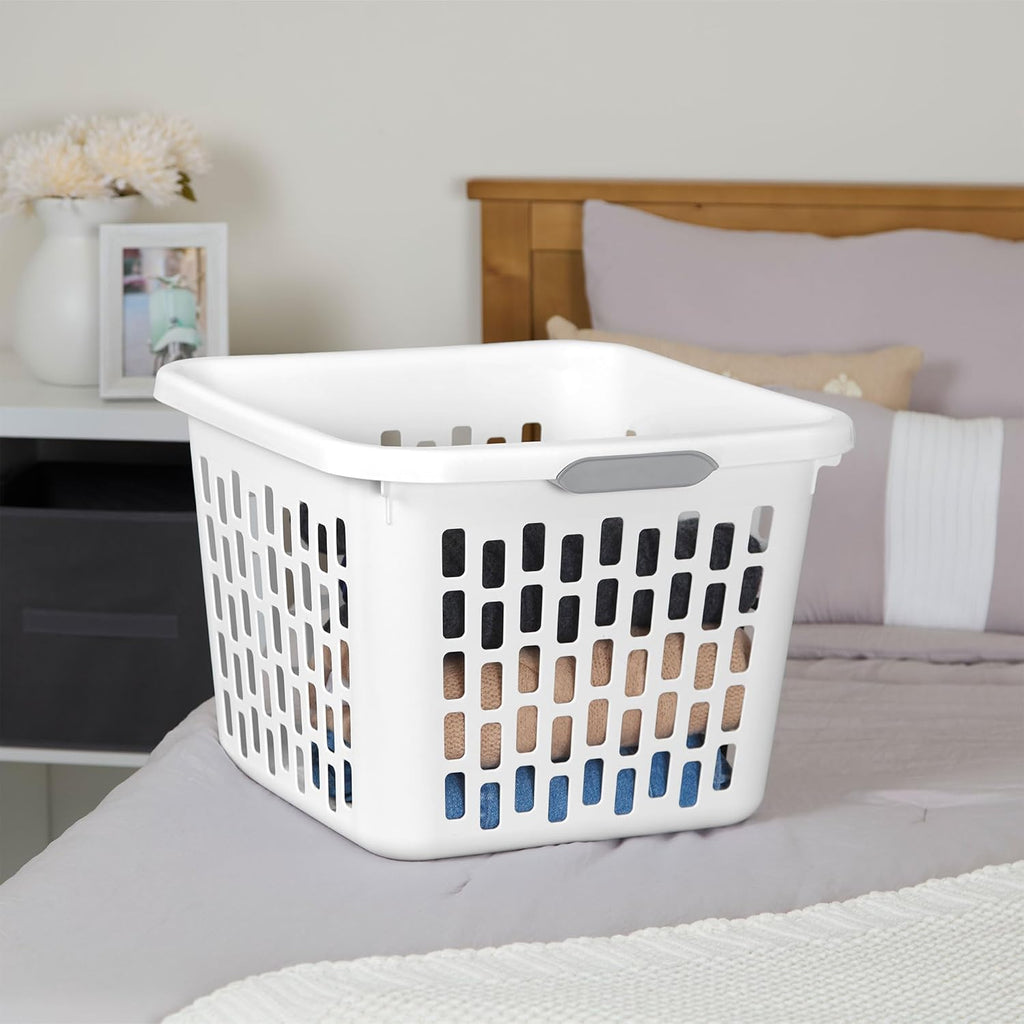 Sterilite Laundry Basket, Plastic Clothes Hamper, Large Square Bin with Comfort Grip Handles and Reinforced Rim, 1.5 Bushel Capacity, White, 18 Pack