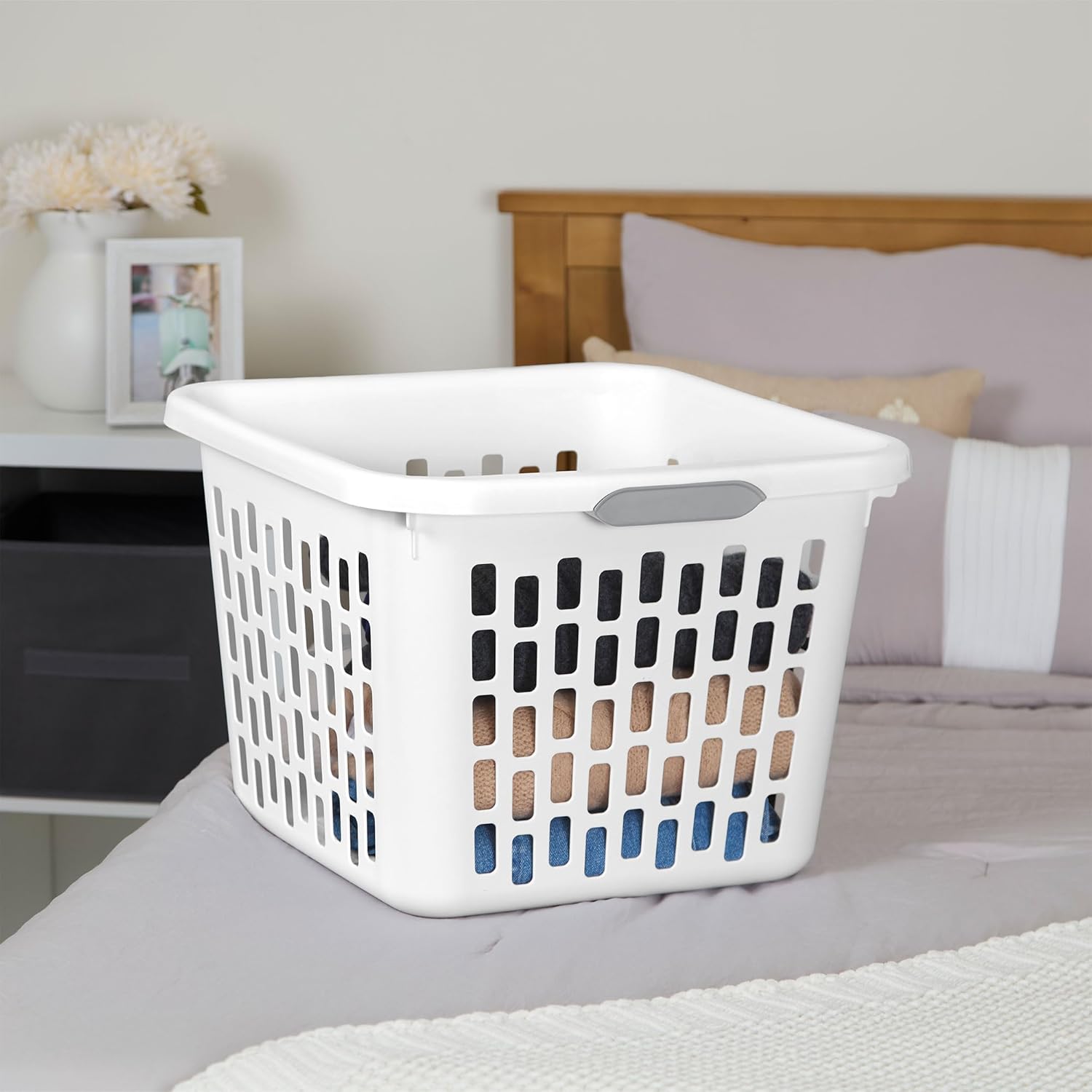 Sterilite 6-Pack 1.5 Bushel Capacity Square Laundry Basket, White – Plastic Clothes Hamper Storage with Ventilated Rectangular Holes & Large Comfort Grip Handles for Easy Carry