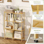 Book Shelf, 4 Tier Bamboo Bookshelf, Tall Bookcase with 8 Open Display Shelves Storage Organizer, Adjustable Bookshelves Standing Shelf Units for Bedroom, Living Room, Bathroom, Home Office