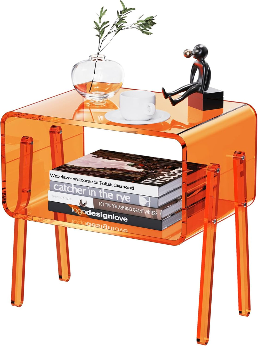 Acrylic Side Table, 2-Tier End Table with Open Storage for Small Spaces, Clea...