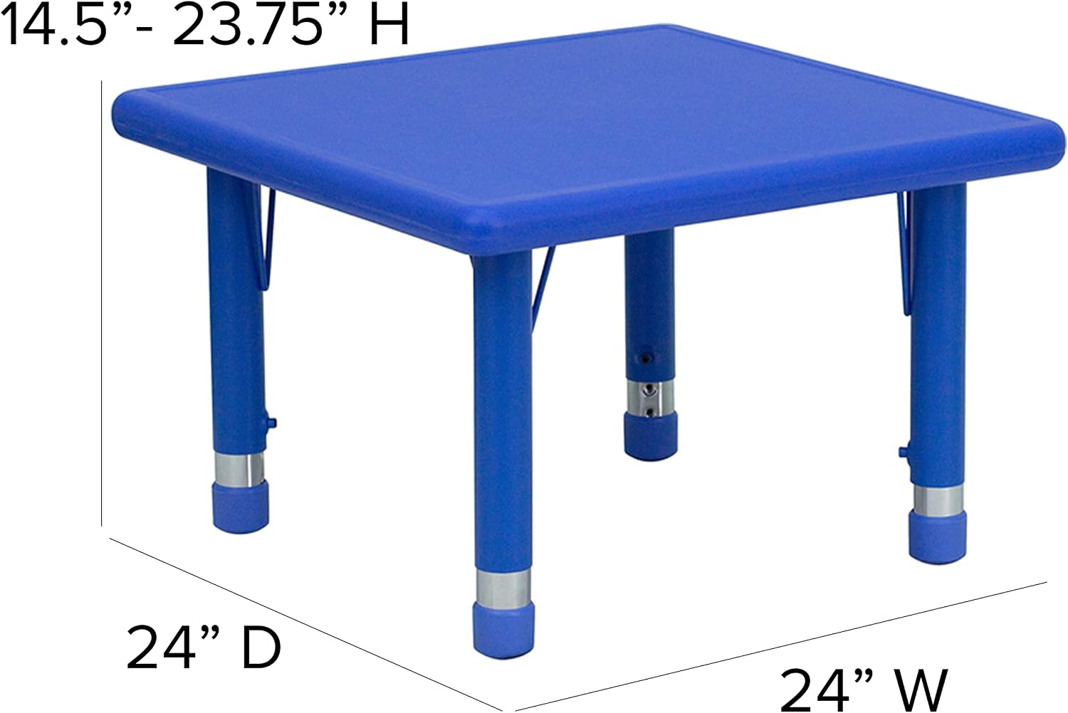 Flash Furniture Emmy 24'' Square Blue Plastic Height Adjustable Activity Table Set with 2 Chairs