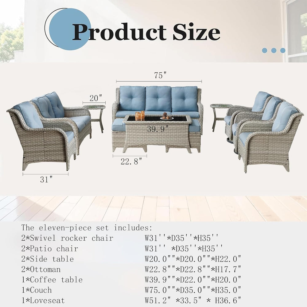 Outdoor Furniture Set: 11 PCS Patio Furniture Set with Outdoor Swivel Rocker ...