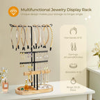 3 Tiers Jewelry Organizer, Earring Holder Organizer with 80 Holes, T-Bar Beige Velvet Bracelet Holder for HeadBands, Earrings, Bracelets, Rings Jewelry Holder Organizer (Rustic Brown)