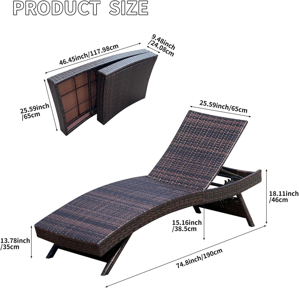 Set of Foldable Long Reclining Patio Seating Chairs, 2 Folding Chairs Patio C...