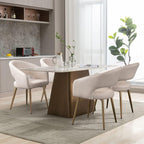 Faux Leather Dining Chairs Gold Legs, Modern Cream PU Leather Dining Room Chairs with Arms Set of 2 Upholstered Accent Chair Armchair with Barrel Back for Kitchen Living Room