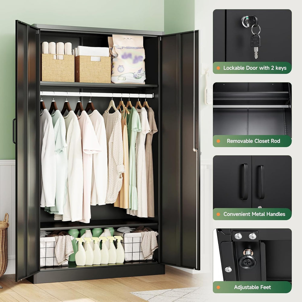 Letaya Metal Wardrobe Cabinets with Lock,Clothing Locker 72" X 36" ...