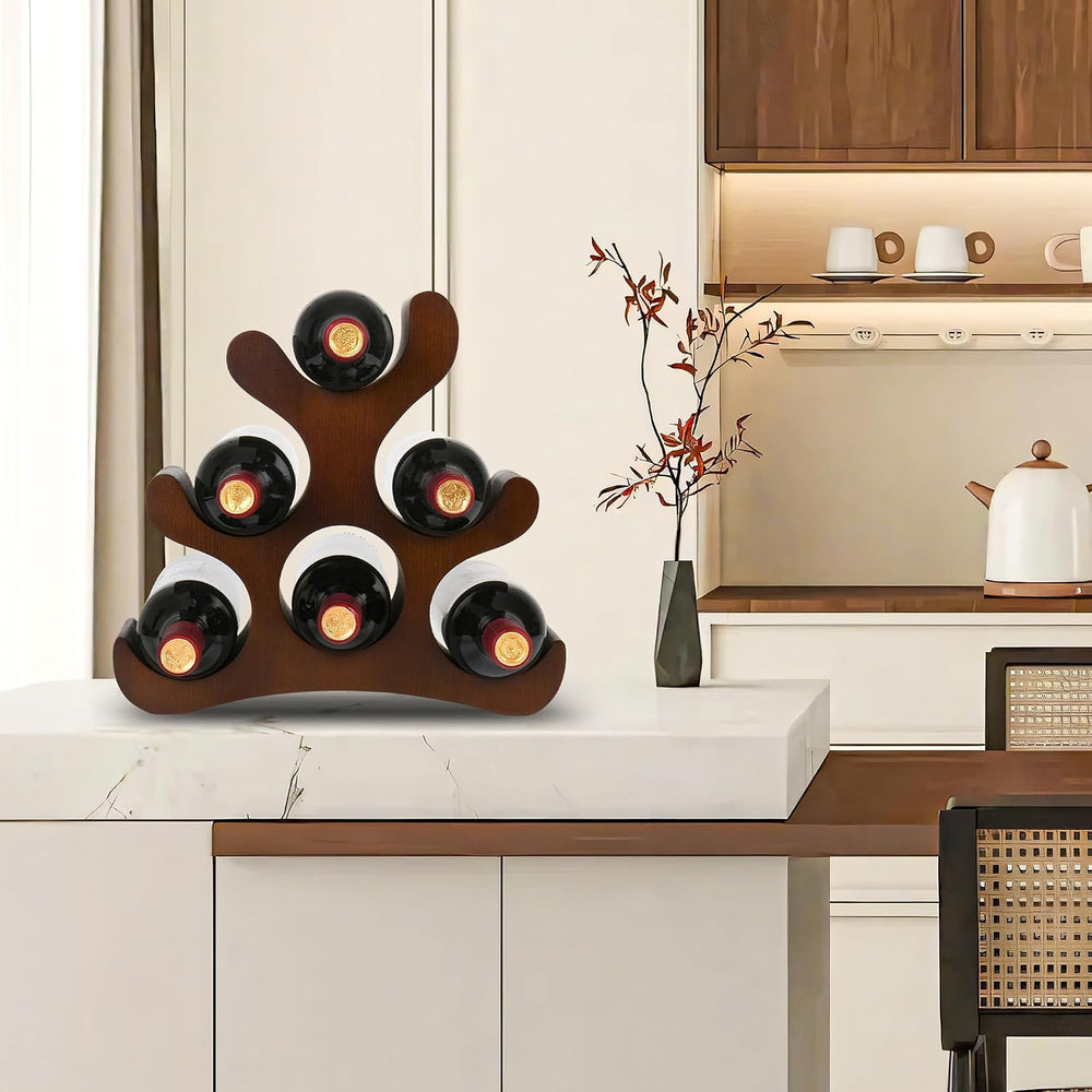 Countertop Wine Rack - 6 Bottle Wooden Wine Rack - Freestanding Wine Bottle H...