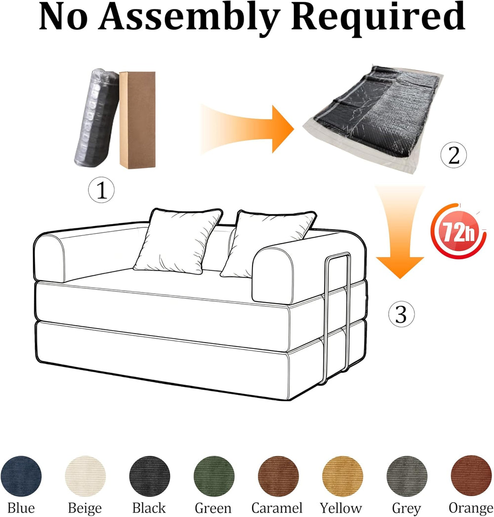 53.15'' Convertible Compressed Corduroy Folding Cloud Sofa Bed, Moder...