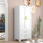 Metal Clothing Storage Cabinet with Adjustable Shelves and Hanging rods. A Household Steel Wardrobe Storage Cabinet with Drawers (Wardrobe - White).