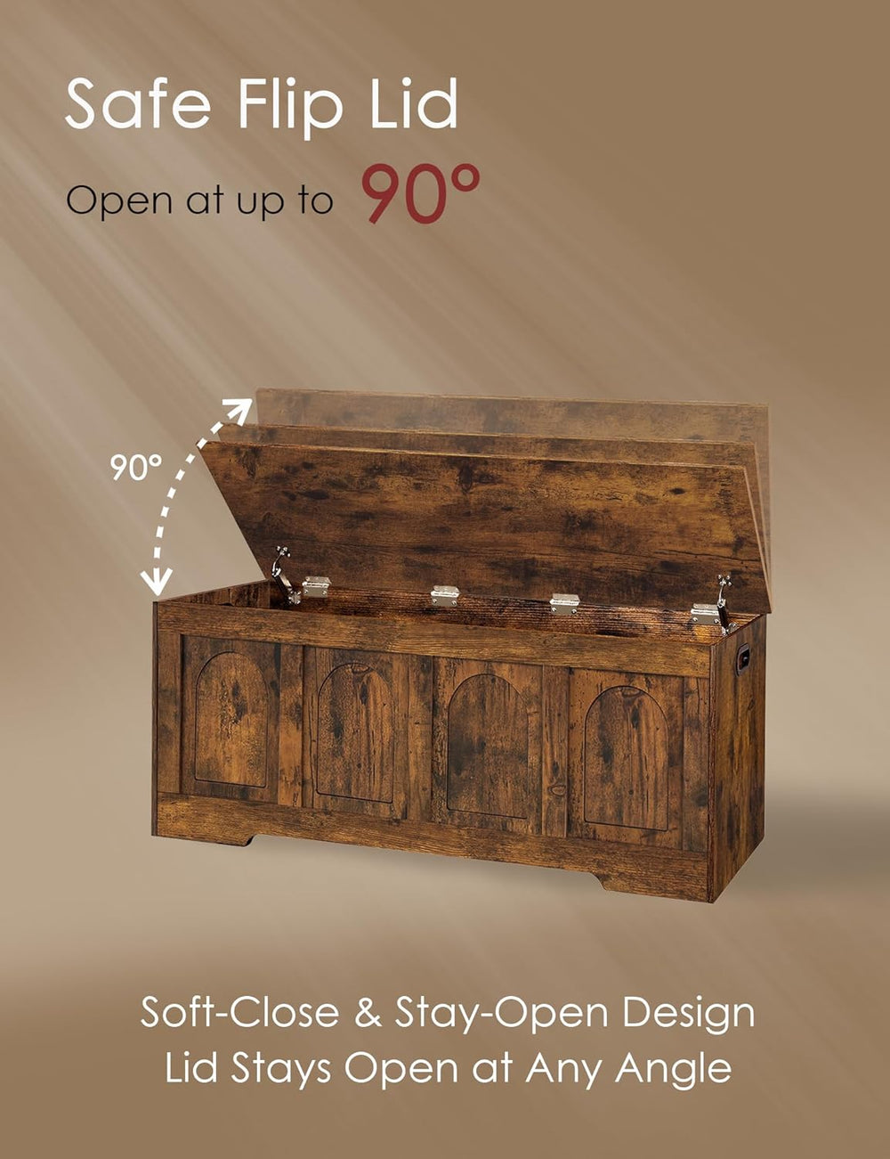 DINZI LVJ Storage Chest, 47.2”Wooden Storage Box with 2 Safety Hinges, Entryw...