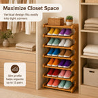 Vertical Wooden Shoe Rack Tower - 7 Tier Tall Organizer for Entryway | Freestanding Floor, Top Shelf Storage, Closet & Bedroom & Small Space Use