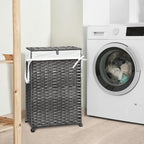 70L Slim Laundry Hamper with Lid & Wheels, 2-Park Rolling Laundry Basket with 4 Removable Liner Bags & 3 Mesh Bags, Narrow Dirty Clothes Basket, Foldable Handwoven Rattan Laundry Sorter, Grey