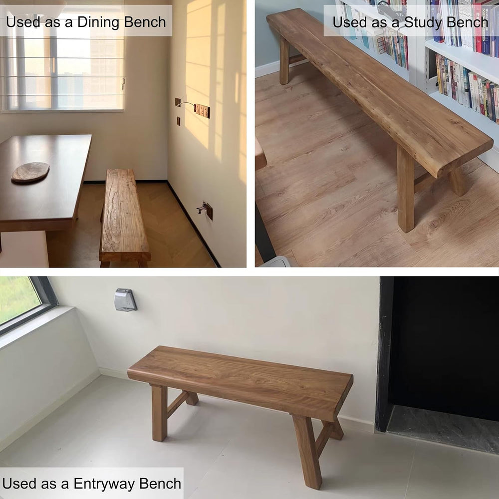 Farmhouse Entryway Dining Wood Bench Seat Furniture Wooden End of Bed Bench f...