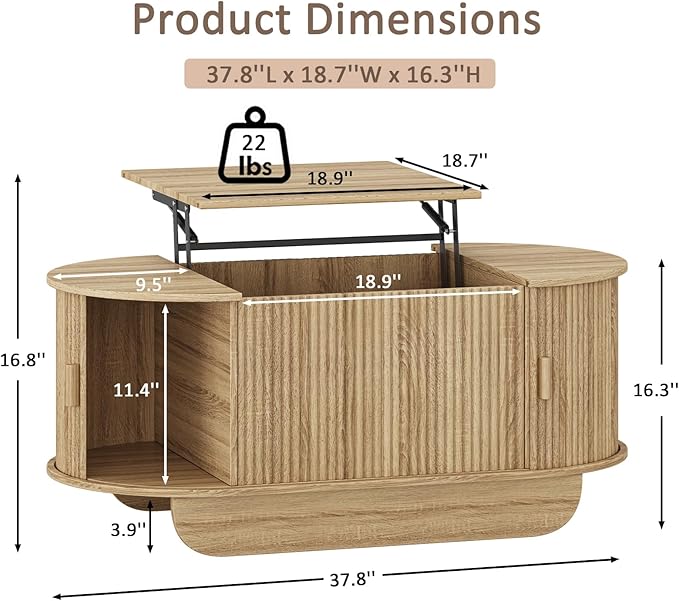 Fluted TV Stand and Coffee Table Set of 2,86.61'' TV Console for 55-85 Inch,Modern Entertainment Center with Large Storage Cabinet,Lift Top Coffee Table for Living Room, Bedroom, Natural