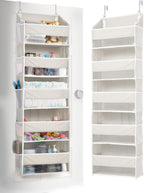 ULG 1-Pack Over Door Organizer with 5 Large Pockets 10 Mesh Side Pockets, 44 lbs Weight Capacity Hanging Storage Organizer with Clear Window for Bedroom Bathroom Kitchen, RV, Camper, Beige