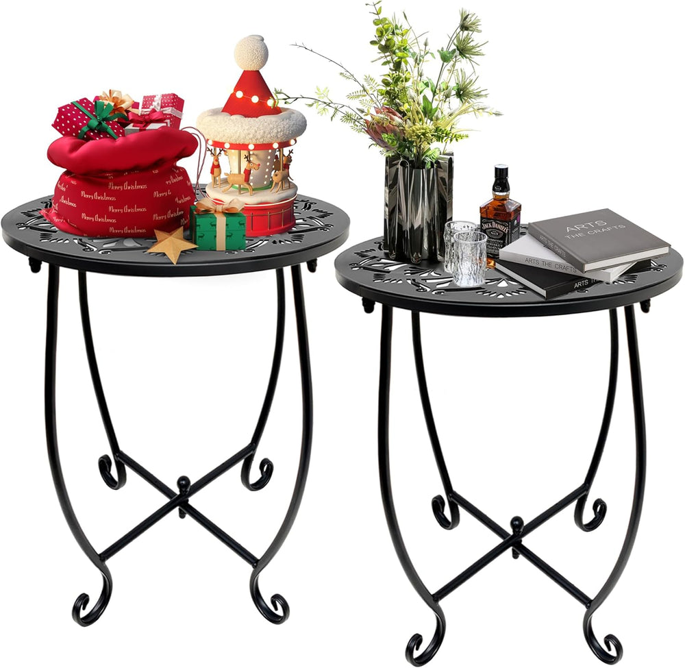 Fashion&cool 2 Pack Outdoor Side Tables, 14" Round Patio Side Table,...