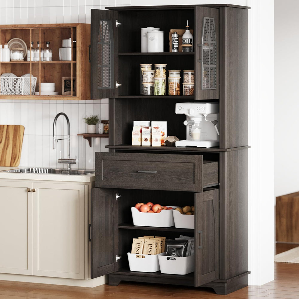 Kitchen Pantry Storage Cabinet with Doors and Shelves, Industrial Pantry Stor...