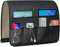 TV Remote Control Holder Couch Caddy, Non-slip Bedside Caddy Organizer with 5 Pockets for Key Glasses Phone Magazine Holders (Black, 35''x18'')