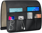 TV Remote Control Holder Couch Caddy, Non-slip Bedside Caddy Organizer with 5 Pockets for Key Glasses Phone Magazine Holders (Black, 35''x18'')