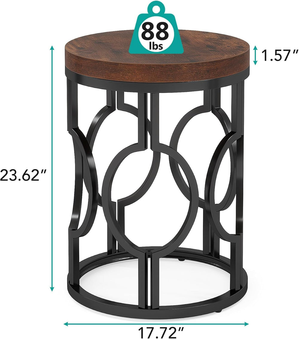 Tribesigns Round End Table Set of 2, Industrial Side Table with Metal Hollow ...