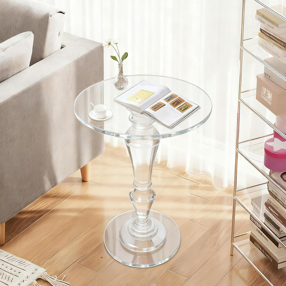 Acrylic End Table Clear Coffee Table with Round Tabletop, Multifuntional Side...