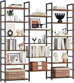 NUMENN Triple Column 6 Tier Bookshelf, Bookcase with 17 Open Display Shelves, Adjustable Rustic Industrial Style Book Shelves, Modern Bookshelves for Bedroom, Living Room and Home Office, Vintage