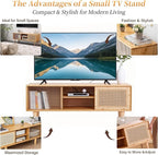 Tiita Rattan TV Stand for 55 Inch TV, Bamboo TV Cabinet with Adjustable Shelf and Storage, Boho Entertainment Center, Mid Century Modern Media Console for Bedroom, Living Room, Study (Natural)