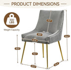 Velvet Dining Chairs Set of 4 Gold Legs,Upholstered Velvet Accent Chairs, Pleated Back Design & Gold Pull Handle, Mid Century Modern Chairs for Dining/Kitchen/Living Room,Light Grey