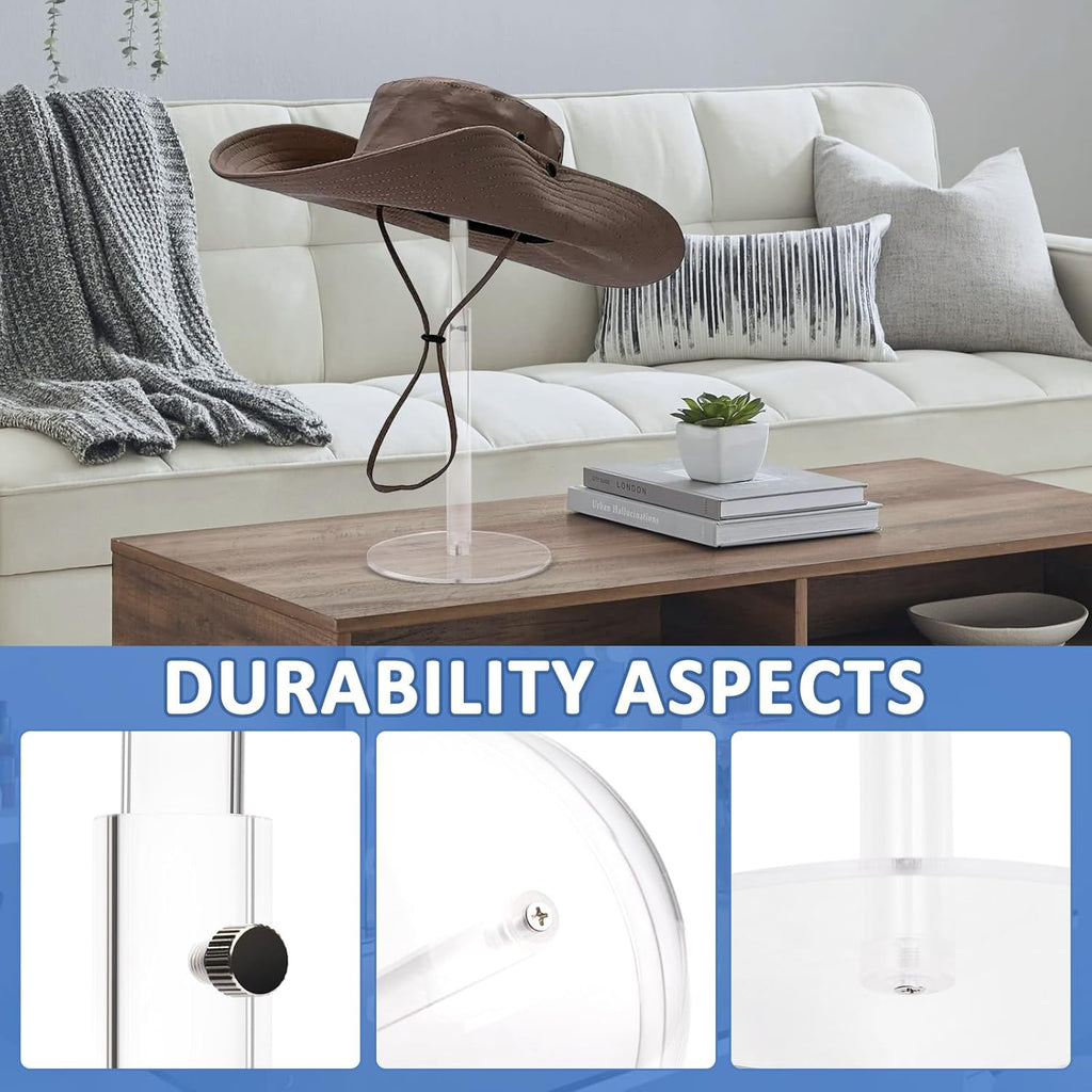 2PCS Acrylic Hat Stand and Wig Display Rack with Height Adjustable, Clear Dome Tabletop Hat Stand Cap, Sun Hat Holder Stand, Cowboy Hat Holder Baseball Cap Rack for Display