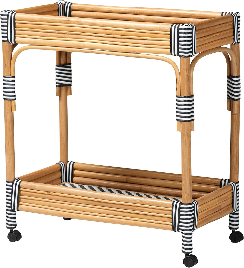 Bali & pari Carmine Natural Rattan Kitchen Cart - 2-Tier Handwoven Wicker...