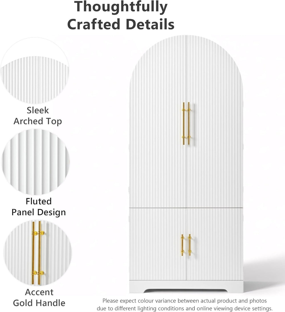 Virubi 72" Tall Arched Kitchen Pantry Cabinet, Fluted Storage Cabinets w...
