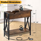 TooCust End Tables Living Room with Charging Station, 11.2" D x 24" W x 24" H, Flip Top Side Table with USB Ports and Outlets, Couch End Tables, Narrow End Table with 5.5" Deep Drawer