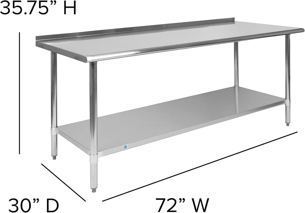 EMMA + OLIVER Stainless Steel 18 Gauge Kitchen Prep and Work Table with Backs...