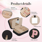 TopPerfekt Travel Jewelry Case, Jewelry Box with Mirror, Jewelry Organizer Bridal Shower Gifts to Her, Earring Storage Travel Case, Trendy Gift for Women and Girls, Girlfriend-Letter P, Black