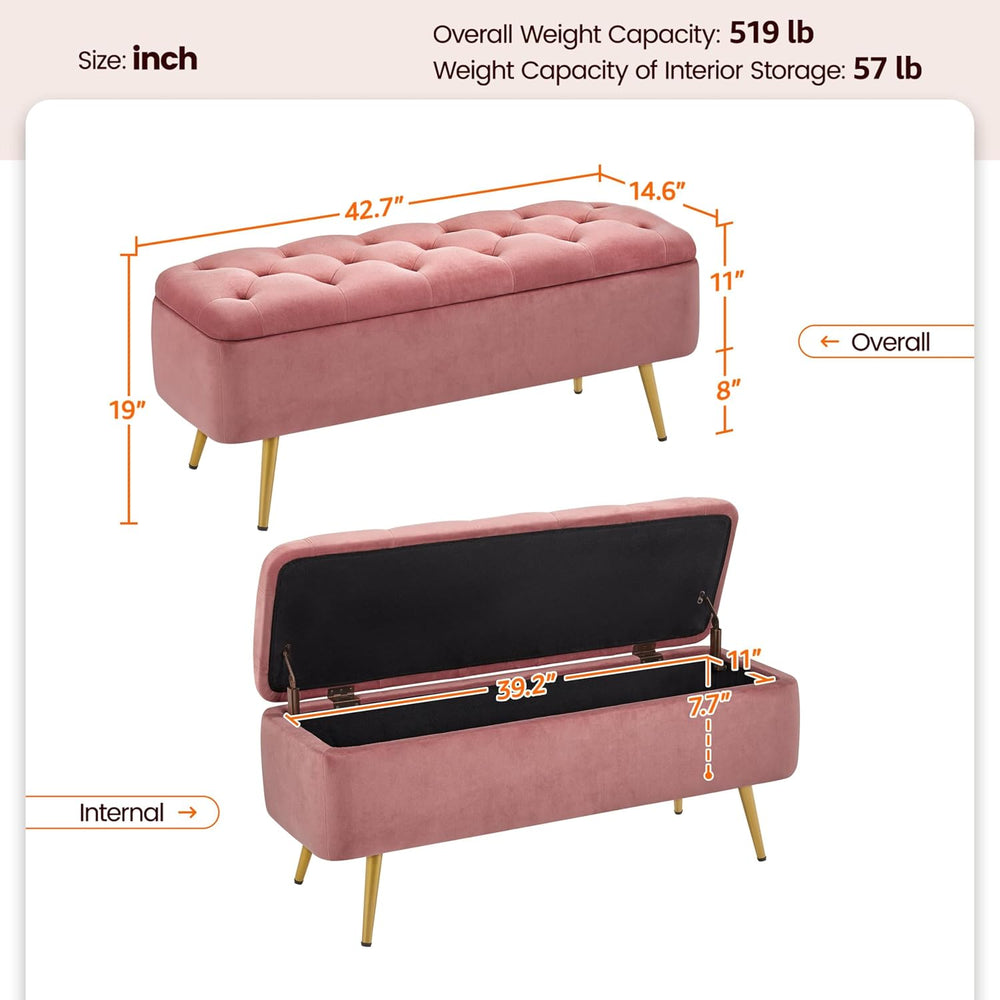 Yaheetech 43in Velvet Storage Ottoman Bench for Bedroom End of Bed, Pink | Bu...